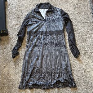 Gray Long Sleeve Sheath Dress with Polo Collar